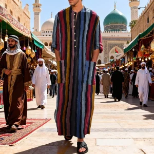 Nouveaux hommes Islam Qamis Robes rayées musulmanes à manches longues boutonné caftan arabe costume moyen-orient dubaï Abaya été homme vêtements Nouveaux hommes Islam Qamis Robes rayées musulmanes à manches longues boutonné caftan arabe costume moyen-orient dubaï Abaya été homme vêtements