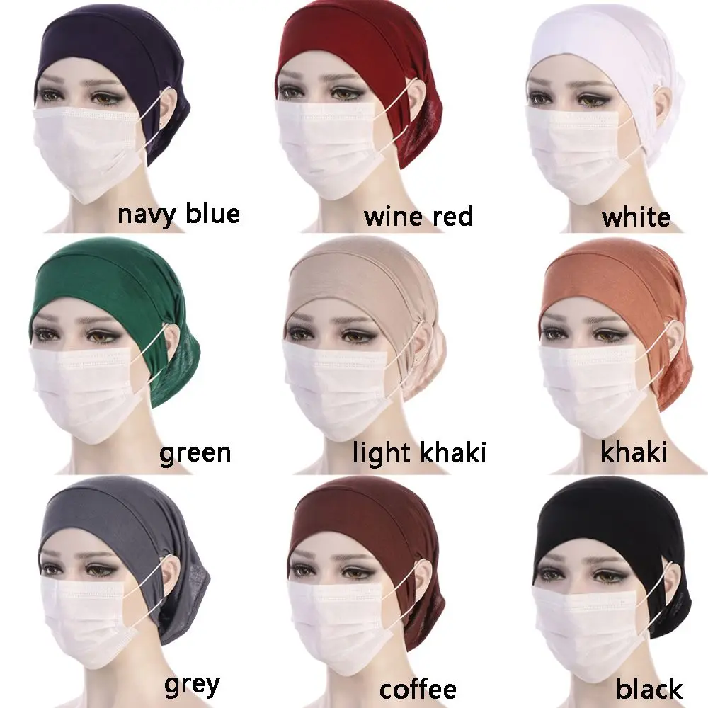 bandana hijab avec trou d'oreille pour femme, écharpe islamique, chapeau sous casquette, casquettes monochromes, accessoires prêts à l'emploi, document