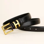 Ceinture de marque de luxe pour femmes, en cuir véritable, avec boucle ardillon dorée, ceinture décorative à la mode pour manteaux, jupes et jeans