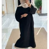 abaya en velours côtelé avec poche latérale, vêtements islamiques épais et chauds pour ramadan, robe modeste à manches longues pour femmes musulmanes de haute qualité, hiver