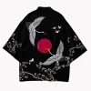 japonais kimono cardigan yukata samurai homme femmes grue imprimer chemise d'été plage haori harajuku obi japonais asiatique streetwear