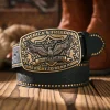 une ceinture décontractée et rétro, un accessoire de taille pour les vêtements de style occidental, une boucle en métal, une ceinture en pu, convient aux hommes et aux femmes