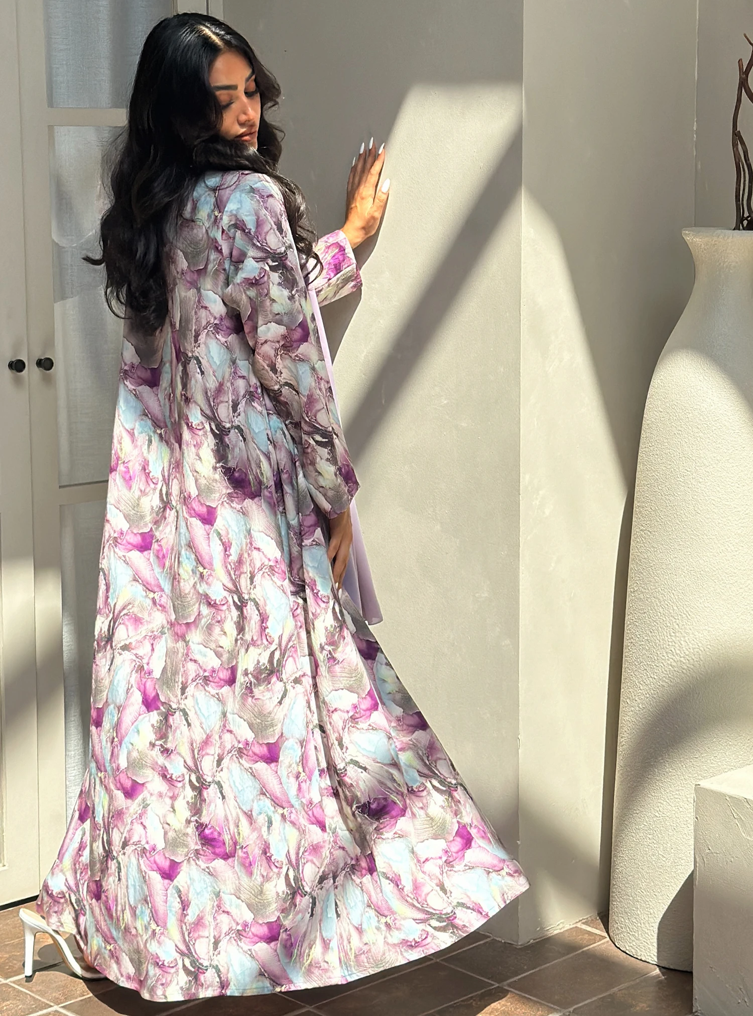 abaya + hajib imprimé floral du moyen orient, 2 pièces pour femmes musulmanes, abayas ouvert sur le devant, caftans à manches longues, robes maxi islamiques jilbabs