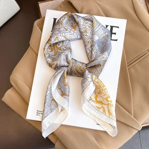 Foulard Carré Imprimé Floral de Luxe pour Femme, Sac à Mains, Bandeau en Satin Doux, Hijab, Bandeau de Sauna