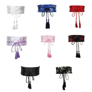 Ceinture large brodée chinoise pour femme, ceinture bandage pompon, ceinture Hanfu, ceinture Streetwear, vêtements de style japonais, ceinture Kimono