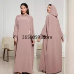 Nouvelle mode musulmane 2025 femmes couleur unie décontracté à la mode élégant à manches longues à capuche Abaya femme Jalabiya vêtements manteau robes