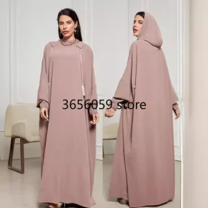 Nouvelle mode musulmane 2025 femmes couleur unie décontracté à la mode élégant à manches longues à capuche Abaya femme Jalabiya vêtements manteau robes