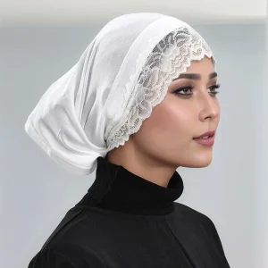 Hijab avec coutures en dentelle pour femmes, casquettes tubulaires, hijab intérieur musulman, monochromatique, document, turban design, sous-casquettes en jersey souple, casquettes ouvertes