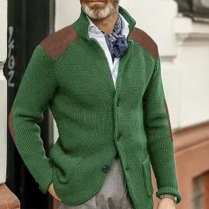 Cardigan à simple boutonnage pour homme, pull tricoté, manteau, Patchwork, manches longues, col à revers, Slim Fit, nouvelle collection automne hiver Cardigan à simple boutonnage pour homme, pull tricoté, manteau, Patchwork, manches longues, col à revers, Slim Fit, nouvelle collection automne hiver