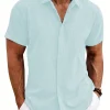 chemise d'été à manches courtes pour hommes, couleur unie, revers, style plage, cardigan décontracté, chemise en polyester, nouvelle collection