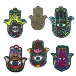 Patchs de broderie main de Fatima à paillettes, grande taille, mauvais œil, applique à coudre, accessoires vestisens, fournitures de couture, badge de sac