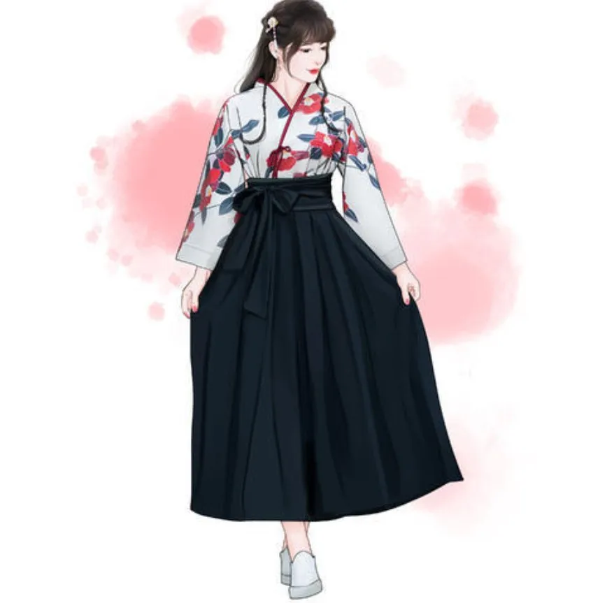 Kimono Sakura pour fille, Style japonais, imprimé Floral, Vintage, Costume d'amour camélia Oriental, Haori Yukata, vêtements asiatiques