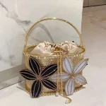 Femmes soirée pochettes fleur paillettes sac à main Boutique à la main Bling strass métal Cage sacs à main sacs à main de mariage