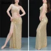 robe d'entraînement du ventre sexy pour femmes, haut de danse orientale à paillettes, ensemble jupe longue, costume de danse du ventre, nouveau costume de spectacle sur scène