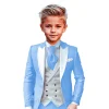 costumes beige slim fit pour garçon, blazer à simple boutonnage de haute qualité, ensemble 3 pièces avec veste, pantalon, gilet pour enfants, tenue de bal élégante