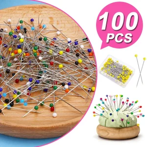 Épingles à coudre tête en verre, 100 pièces/boîte 38mm, épingles de couture, épingles à Quilting, têtes de perles pour bricolage, broderie, Accessoires de couture, outils