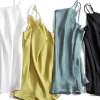 débardeur en satin de soie pour femme, haut d'été sexy à bretelles spaghetti, sans manches, camisole, gilet, noir et blanc, 2025