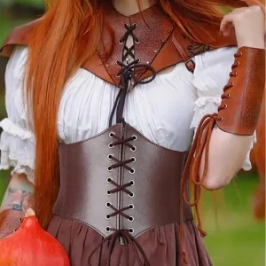 Ceinture de taille médiévale pour femme, accessoire de cosplay, reliure élastique, marron, rétro, Viking, Renaissance, robe, décoration de cheminée