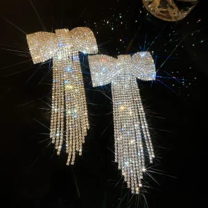 Épingle à cheveux à franges avec nœud en strass pour femmes, pince à cheveux de tempérament à la mode, accessoires de cheveux de luxe légers coréens, couleur or argent