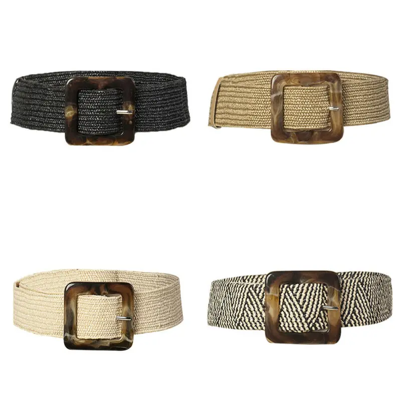 Ceinture en paille ultra large pour femme, ceinture tissée vintage pour femme, ceinture en bois sculpté, ceinture structurée élastique, ceinture décontractée pour robe et chemise, joint de taille