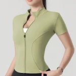 Femme yoga veste haute élastique Yoga à manches courtes manteau col montant serré sport manteau nu Fitness à manches courtes femme