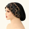 Casquette Turban en dentelle brodée de luxe pour femmes musulmanes, couvre-tête en Modal avec strass floraux, couvre-chef islamique, Bonnet féminin