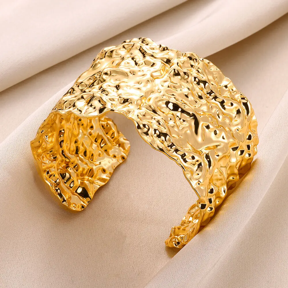 Bracelet irrégulier Vintage pour femmes, en acier inoxydable, couleur or, manchette ouverte, bijoux de luxe exquis, cadeau