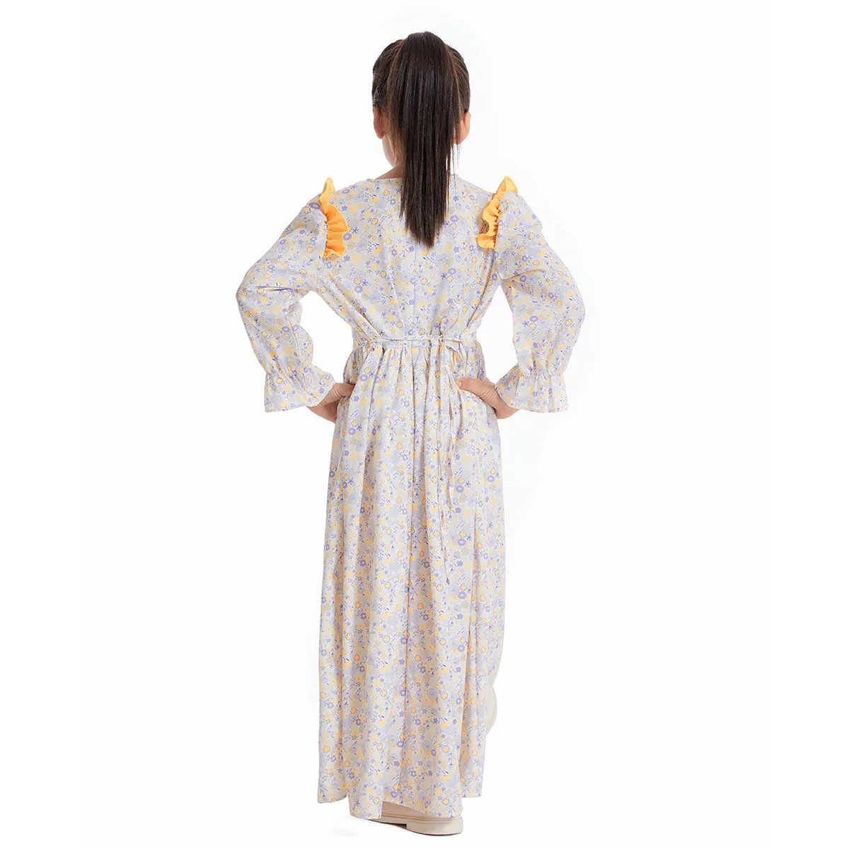 abaya – robes à manches longues pour filles, robe florale musulmane pour enfants, tenues de conservateur, robe à couverture complète, robe de plage pour enfants
