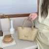 sac en paille tissé d'été élégant, style bohème, loisirs, plage, vacances, sac seau pour femmes/filles