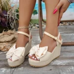 Femmes sandales mode nœud compensées talons hauts sandales femmes flambant neuf Peep orteil plate-forme sandales décontracté fête quotidien femme chaussures