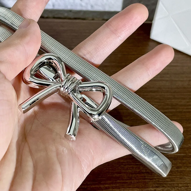Ceinture à nœud papillon en métal Y2K pour femme, force élastique, réglable, douce, vintage, jupe, pantalon, accessoires, fille, taille en métal, JOK