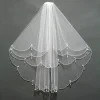 Deux couches coude longueur voile perles bord mariage voile de mariée court luxe blanc ivoire mariée voiles