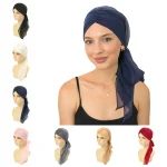 Turban musulman pour femmes, Hijab, chapeau de chimio contre le Cancer, casquette de couleur unie, couverture de perte de cheveux, foulard de tête, Bandana extensible, couvre-chef pré-attaché, nouvelle collection