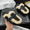 Pantoufles plates en coton à plateforme pour femmes, Mules en fourrure, chaussures d&rsquo;hiver, diapositives chaudes en peluche, tendance, en cuir souple, décontractées, nouvelle collection 2025