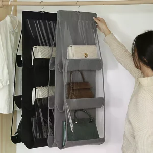 Organisateur suspendu de sac à main noir avec 6/8 poches, sac de rangement pliable en tissu Oxford pour placard familial et chambre à coucher