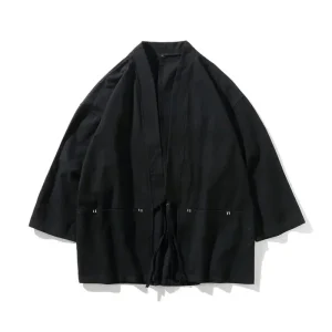 Cardigan rétro de Style japonais traditionnel pour hommes, Kimono samouraï Haori, guerrier japonais Yukata Obi, manteau asiatique, vêtements pour adultes