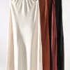 jupes longues en satin pour femmes, jupe d'été de haute qualité avec fente sur le côté, en soie, élégantes, noires, maxi, de luxe, 2025