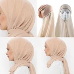 voile femme musulman,hijab femme musulman,bonnet Hijab instantané avec casquette en jersey de mousseline de soie lourd Hijab pour femmes voile mode hijab burkini femme musulmane écharpe foulard musulmane pour femme