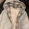sweats à capuche à carreaux vintage avec poches pour femmes, sweats à capuche en velours doux, températeur assressenti, haute qualité, étudiants, ulzzang, unisexe, nouveau