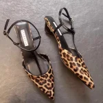 Sandales à talons léopard pour femmes, chaussures élégantes à bout pointu, pantoufles à talons de styliste, tongs de fête à la mode, tendance, 2025
