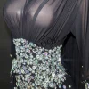 robe longue élégante en strass pour femmes, maille sexy transparente, tenue de soirée, bal d'anniversaire, séance photo