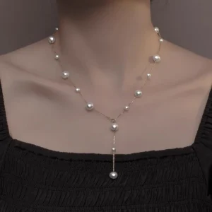 Collier avec pendentif en perles d&rsquo;eau douce naturelles, plaqué or 18 carats, bijoux élégants pour femmes
