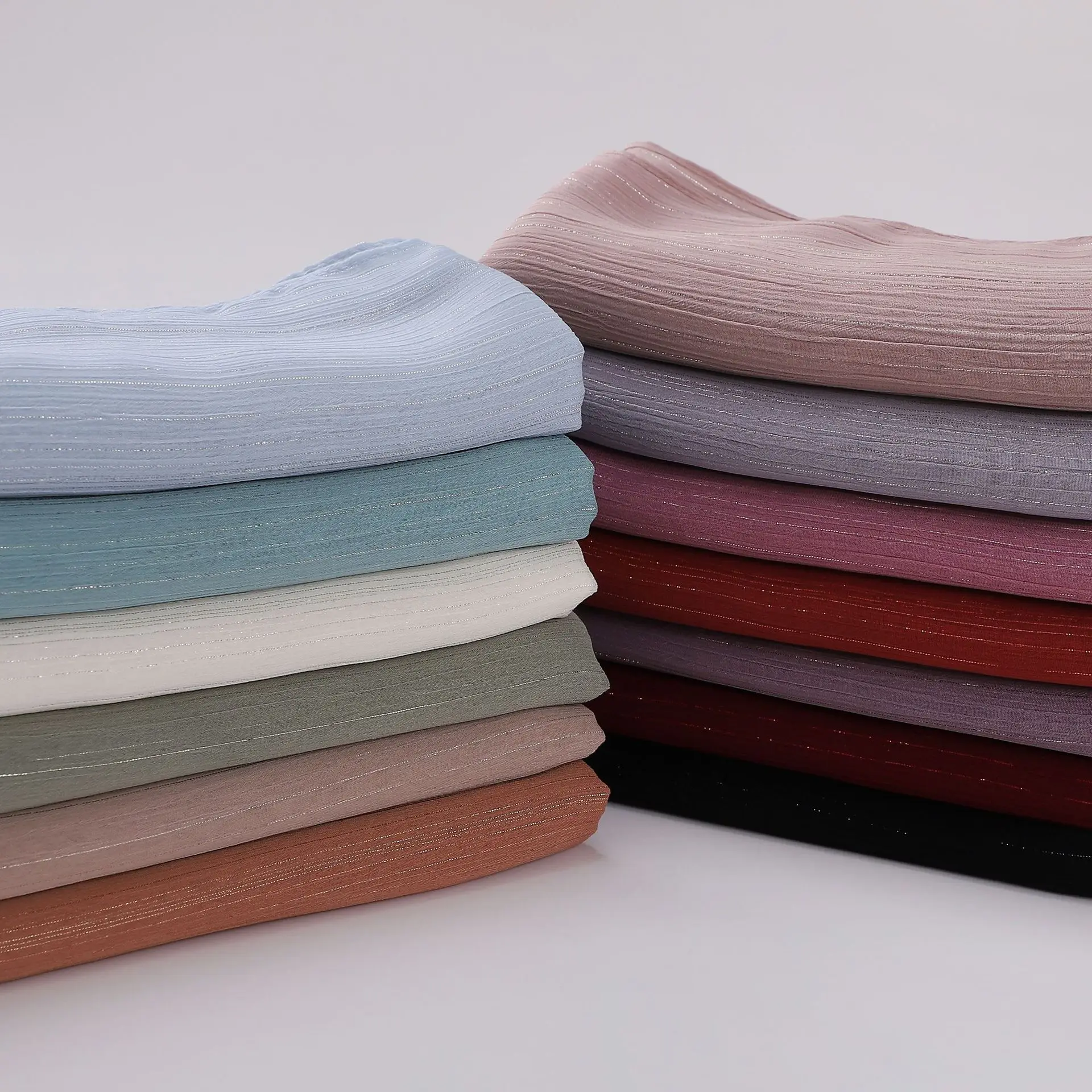 Écharpe brillante en mousseline de soie pour femme, hijab plissé et froissé, long châle islamique