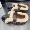 pantoufles plates en coton à plateforme pour femmes, mules en fourrure, chaussures d'hiver, diapositives chaudes en peluche, tendance, en cuir souple, décontractées, nouvelle collection 2025