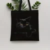 sac à main chat noir vibrant pour femmes, fourre tout en tissu de lin, sacs à bandoulière pour femmes, sacs de shopping écologiques pliables et réutilisables