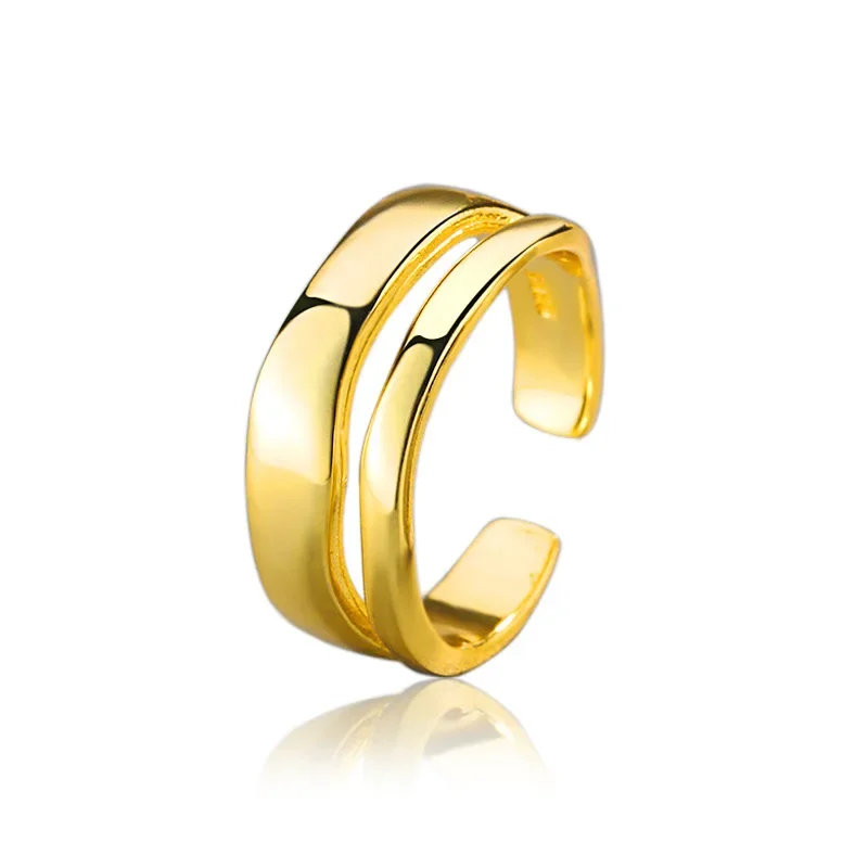 Bague géométrique minimaliste Double réglable, couleur argent véritable, bijoux tendance pour femmes charmantes