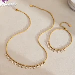 Bracelet chaîne en argent doré et Zircon brillant pour femmes, collier plaqué or en acier inoxydable 316, ensemble de bijoux étanches pour dames