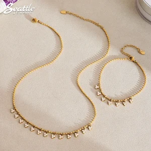 Bracelet chaîne en argent doré et Zircon brillant pour femmes, collier plaqué or en acier inoxydable 316, ensemble de bijoux étanches pour dames