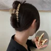 Épingles à cheveux en perles métalliques pour femmes, élégantes, en pierre opale, griffe géométrique creuse, Barrette Vintage, accessoires pour cheveux