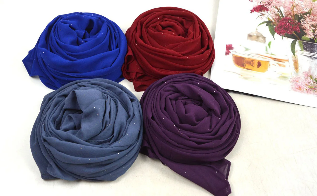 foulard hijab en mousseline de soie pour femme, châle bronzant, musulman, solide, pour document, pour la tête, voile, 180x75cm